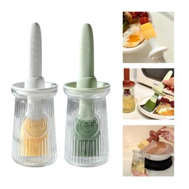 Oil Dispenser with Brush - Glass Olive Oil Dispenser for Kitchen, 3 IN 1 Oil Dispenser Bottle with Silicone Basting Brush for Cooking Vinegar Sauce BBQ Grill Frying (Green/White)