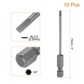 HARFINGTON 10pcs SL2.5 Magnetic Slotted Screwdriver Bits 2.5mm S2 Steel Flat Head Screwdriver Bit 1/4" Hex Shank Industrial Grade Screw Driver Drill Bits 3" Long for Remove Fastening Screws