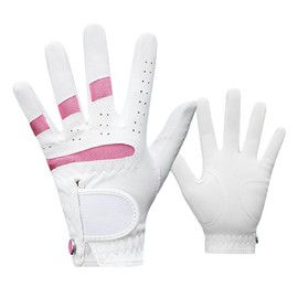 1 Pair Kids Golf Gloves, Junior Breathable Anti-Slip Golfing Sports Gloves with Ventilated Finger Holes for Boys Girls, Adjustable Fit, Left & Right Hand (White Pink, L)