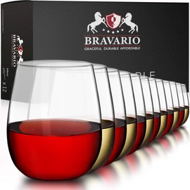 Bravario Unbreakable Stemless Plastic Wine Glasses | Reusable | Shatterproof 100% Tritan Plastic | Dishwasher-Safe | BPA-free | Awesome for Indoor & Outdoor | 16 oz, Set of 12