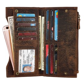 Mou Meraki Genuine Leather RFID Blocking Long Wallet – Vintage Bifold for Men (Bubbles Brown)