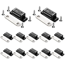 12 Pack Cabinet Magnets Magnetic Door Catch for Kitchen Bathroom Cupboard Wardrobe Closet Closures Cabinet Door Drawer Latch 15 lbs Screws Included (Black)