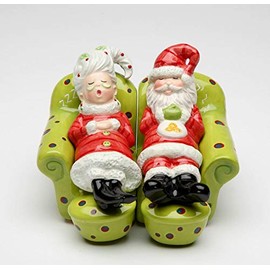 Fine Ceramic Mr. and Mrs. Santa Claus Chilling Out Resting on Sofa Salt & Pepper Shakers Set, 3-5/8" L