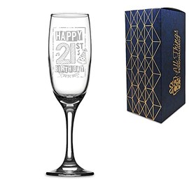 Novelty Champagne Flute Glass - Happy 21st Birthday (Engraved)