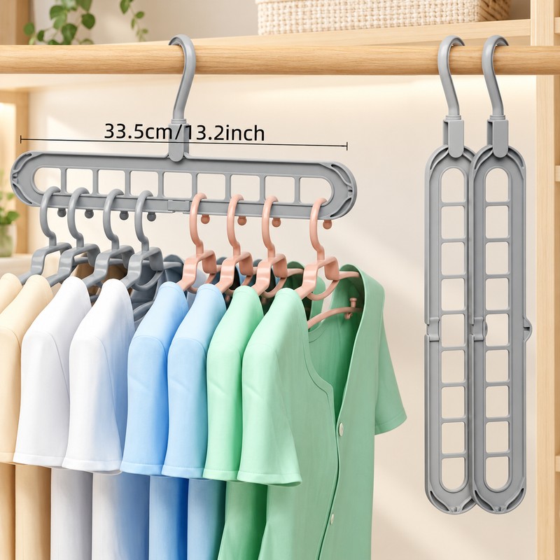 9-Hole Clothes Hangers for Closet Organization – Space-Saving Foldable 3-Pack