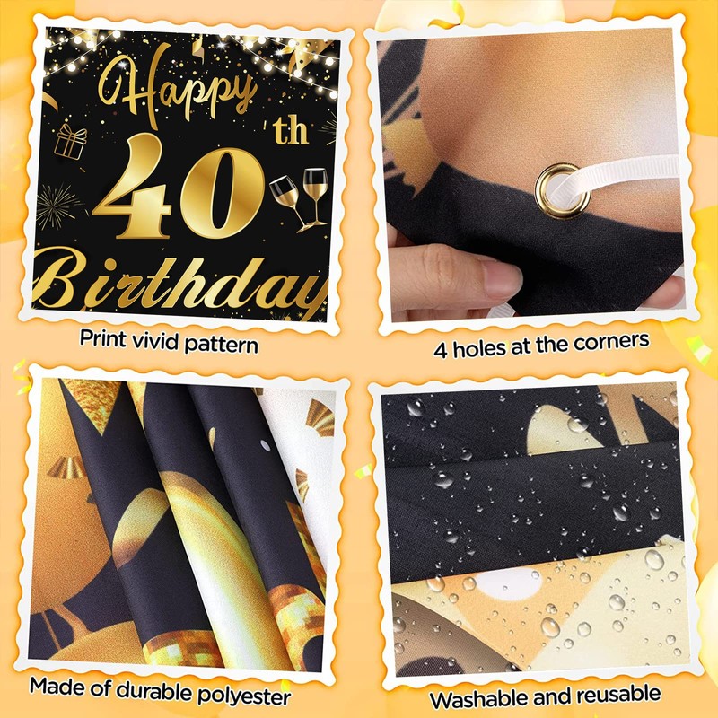 40th Birthday Decorations, Waylipun Happy 40th Birthday Backdrop Banner Photo