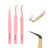 Ms.Queen Tweezers for Lash Extensions,Diamond Grip 3Pcs Fiber Tip 45