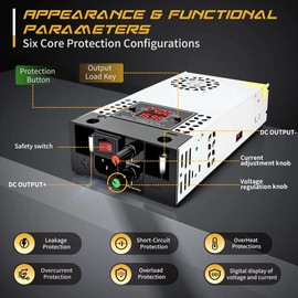 New Version AC to DC Converter 0-50V 500W Digital Display Power Supply,SMPS 120V to 0-50V 0-16.6A Adjustable Voltage Current Converter Switching DC Transformer Driver Adapter(DC0-30V/0-16.6A/500W)