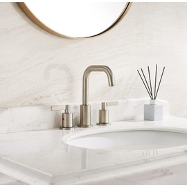TimeArrow Brushed Nickel 2 Handle 8 Inch Widespread Bathroom Sink Faucet with Pop-Up Drain, Bathroom Vanity Lavatory Faucet for Sink 3 Hole with Brass 360 Degree Swivel Spout, TAF288S-BN