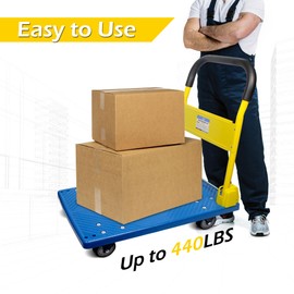 MaxWorks 50887 PP Foldable Heavy Duty Platform Truck Push Dolly 440-lbs Capacity Blue Platform with Yellow Handle - Ideal for Home Garden Office Workshop Warehouse and Moving