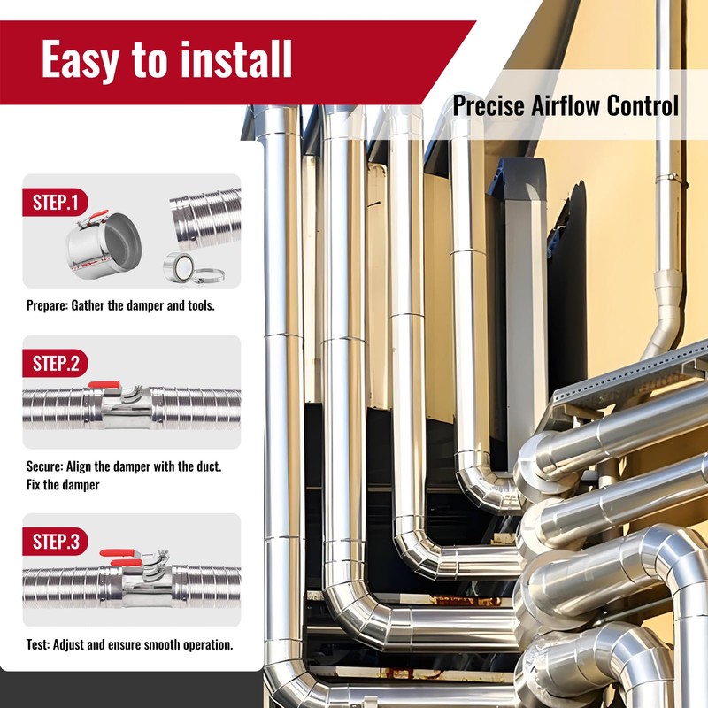 ZOWZEA 5" HVAC Duct Manual Volume Backdraft Damper, Stainless Steel