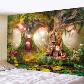 FENDROM Enchanted Forest Tapestry Magic Tree Fantasy Jungle Wall Hanging Fairy Landscape Dream Plants Wall Blankets Aesthetics Flannel Home Decor for Living Room Bedroom