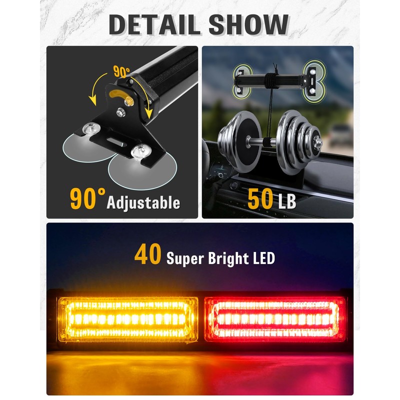 HLauto 1002L Emergency Strobe Traffic Advisor Light Bar: 40LED Dash