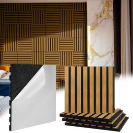 Geelin 8 Pcs 3D Wood Wall Panels Peel and Stick Self Adhesive Wood Slat Acoustic Textured Panel for Interior Wall Paneling Decor and Ceilings Soundproof 3D Fluted 11.8" x 12.6"(Brown)