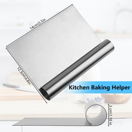 Stainless Steel Dough Scraper, 11 x 15 cm Kitchen Scraper, Stainless Steel Dough Spatula with Round Handle, Vegetable Scoop, Dough Scraper for Kitchen, Dough Card, Stainless Steel, for Bread, Baking