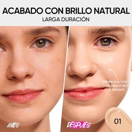 SKINTIFIC Base de Maquillaje Cushion de Alta Cobertura y Acabado Glow - Maquillaje Long-Lasting Hidratante con Péptidos y Ácido Hialurónico - Efecto S