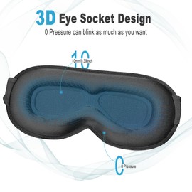 Grsta Schlafmaske für Seitenschläfer, mit Tiefen Augenhöhlen und Erhöhten Nasenpads, 100％ Lichtblockierende Schlafbrille, Augenklappe für Herren und Frauen, inklusive Zwei Ohrstöpsel, Schwarze