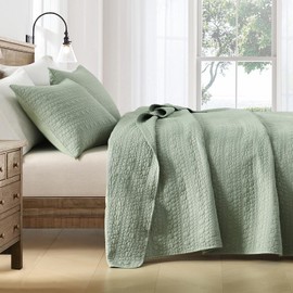 HORIMOTE HOME Quilt Set Queen Size Sage Green, Classic Geometric Spots Stitched Pattern, Pre-Washed Microfiber Chic Rustic Look, Ultra Soft Lightweight Quilted Bedspread for All Season, 3 Pieces