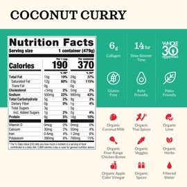 Kettle and Fire Coconut Curry & Lime Chicken Bone Broth, Keto, Paleo, and Whole 30 Approved, Gluten Free, High in Protein and Collagen, 6 Pack