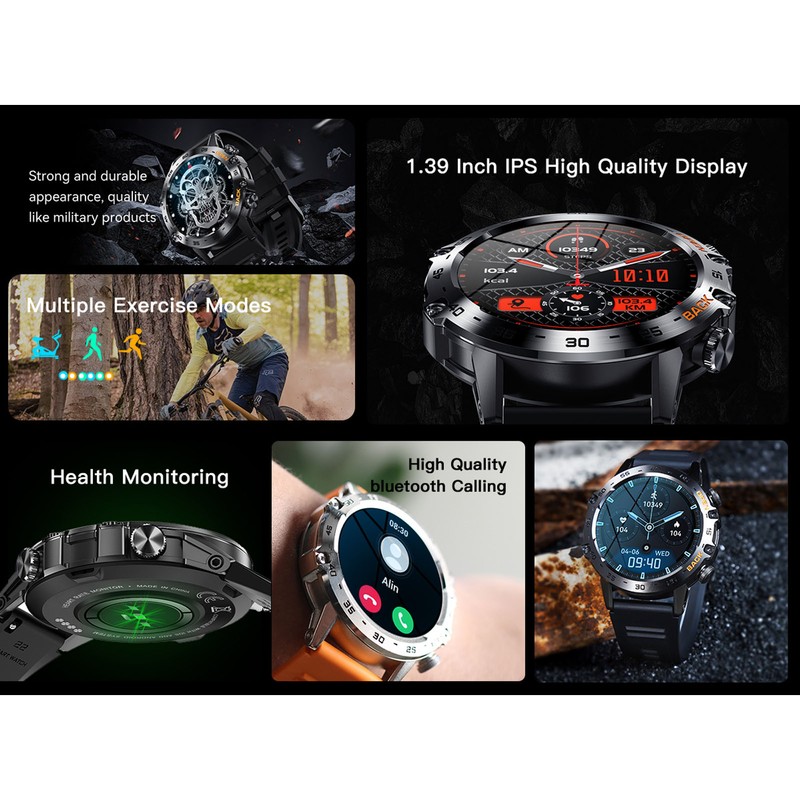 Black Outdoor Smartwatch with Speaker Waterproof Dustproof LCD Bluetooth Intelligent