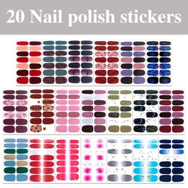 WOKOTO 20 Sheets Moon Stars Nail Polish Strips Gradient Nail Stickers Full Nail Wraps for Women Nail Polish Stickers Gel Nail Strips Real Nail Polish Sticker Nails for Women Press On Nails Wraps