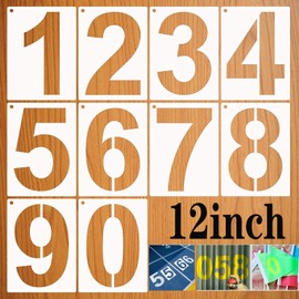 LYPER 12Inch 0 to 9 Large Number Stencils Set, 10Pcs Reusable Curb Address Number Stencils Road Sign Digital Templates for Painting DIY Mailbox Signs Road Parking Lot Door Trucks Painting Stencils