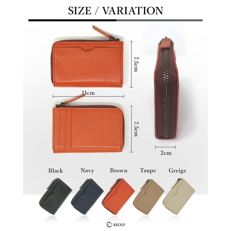 REOLF Coin Purse, Men's Wallet, Genuine Leather, Key Ring, Leather,