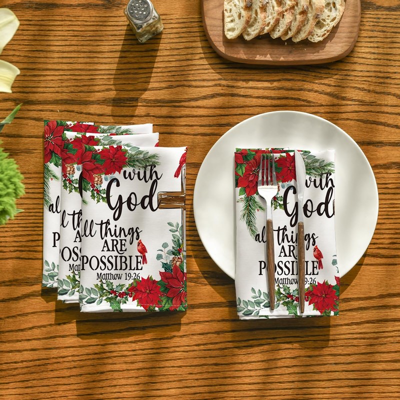 Horaldaily Christmas Cloth Napkins 18 x 18 Inch, Holy Crucifix