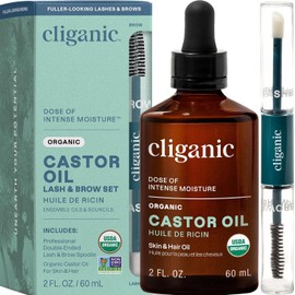 Cliganic Organic Castor Oil, 60 ML - Includes Eyelash Kit - Usda Certified - Non-GMO - Pure and Natural Face Oil - Vegan, Cruelty-Free - for Eyelashes, Eyebrows, Hair, and Skin - All Skin Types