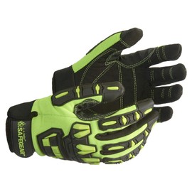 Impact-Reducing Mechanics Gloves, EN388 & ANSI A1 Cut-Resistant, Black & Lime Green, X-Large, SAFEGEAR