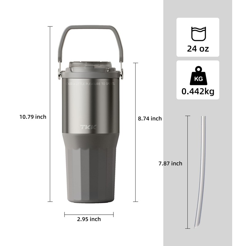 TKK 24 oz Ceramic Coated Tumbler with Straw Lid, 18/10