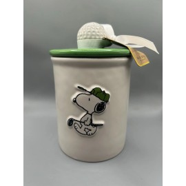 Rae Dunn Peanuts Snoopy Golf TEE TIME Canister With Golf Ball Topper NEW