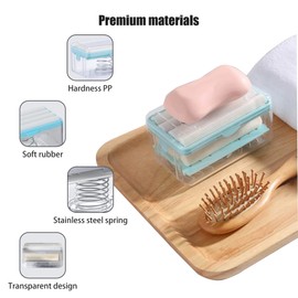 Multifunctional Soap Box,Foam Dispenser with Roller/Drain Holes,Spring Foaming Soap Bar Holder/Container/Dish/Case/Container,Family Countertop Handwashing Gadget for Bathroom/Kitchen/Shower/Bath(2pcs)