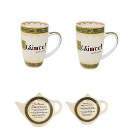 Royal Tara Slainte Set - Bone China Coffee Mugs, Cups -Tea Bag Plate Teabag Caddy Holder Teabag Coaster Kitchenware Gift Birthday Present