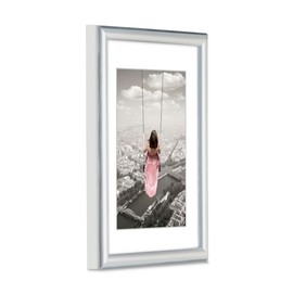 Hama Swing Picture Frame 20 x 30 cm (with Mount Picture Format 13 x 18 cm, Modern Plastic Frame, for Portrait Format, for Landscape Format, for Standing or Hanging, Reflex Glass) Silver