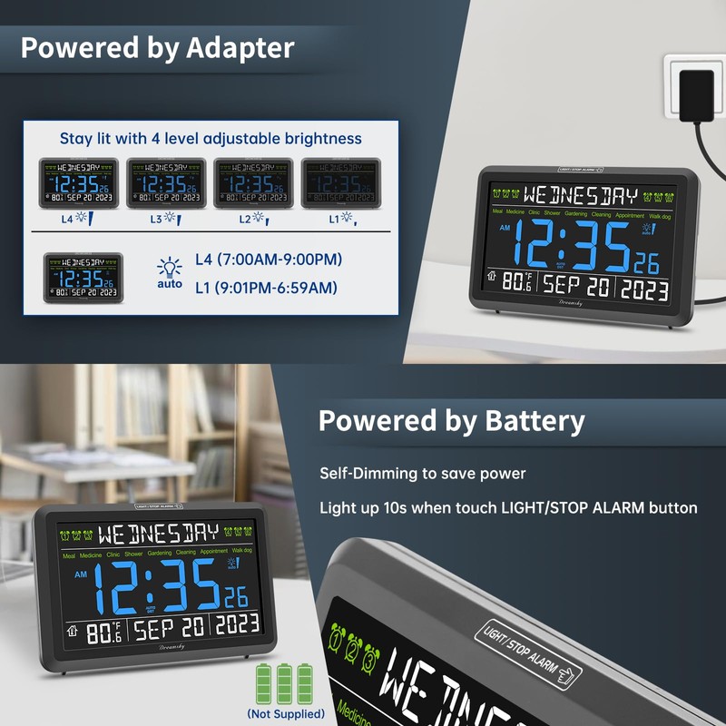 DreamSky Digital Clock with Date and Day of Week -