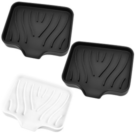 3 Pack Silicone Soap Dish with Drain - Bar Soap Holder for Shower, Bathroom and Kitchen Sink Organize (2Pack Black + 1Pack White)