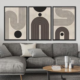 SIGNLEADER Framed Canvas Print Wall Art Set Duotone Geometric Black & White Polygons Abstract Modern Art Geometric Zen Mid-Century for Living Room, Bedroom, Office - 16"x24"x3 BLACK