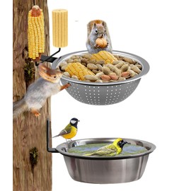 2 Pack Squirrel and Bird Feeder for Outside Tree/Fence, Removable Metal Bowl Feeder with Drainage Holes, Adding 1 for Squirrel Watering or Bird Bath/Swim, Sturdy and Easy Clean Feeders for Outdoor