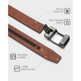 CHAOREN Men's Automatic Belt, Leather Belt, Ratchet Without Holes for Business, Casual Suit, 35 mm with Light, Quick Release, Buckley Belt, Men's Size Adjustable, Cognac