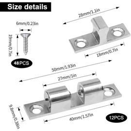 Lanpeeking Pack of 12 Adjustable Ball Catch 50 mm, Double Ball Catch Cabinet Catch with 48 Screws, Heavy Duty Furniture Catch for Kitchen, Wardrobes, Bathroom (Silver)