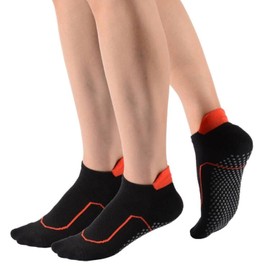 Teebulen Women's 2 Pairs Black Padded Anti Slip Odor Resistant Grips Compression Low Cut Yoga Barre Pilate Socks,Size 5-10