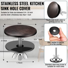2 Inch Kitchen Sink Hole Cover Faucet Hole Cover Stainless Steel Kitchen Sink Tap Hole Plate Stopper Cover Blanking Metal Plug(Oil Rubbed Bronze)