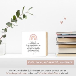 Wunderpixel® Holzbild Glaube an dich - mit Regenbogen - 15x15x2cm zum Hinstellen/Aufhängen, echter Fotodruck mit Spruch auf Holz - Wand-Bild Aufsteller Zuhause Dekoration Geschenk-Idee