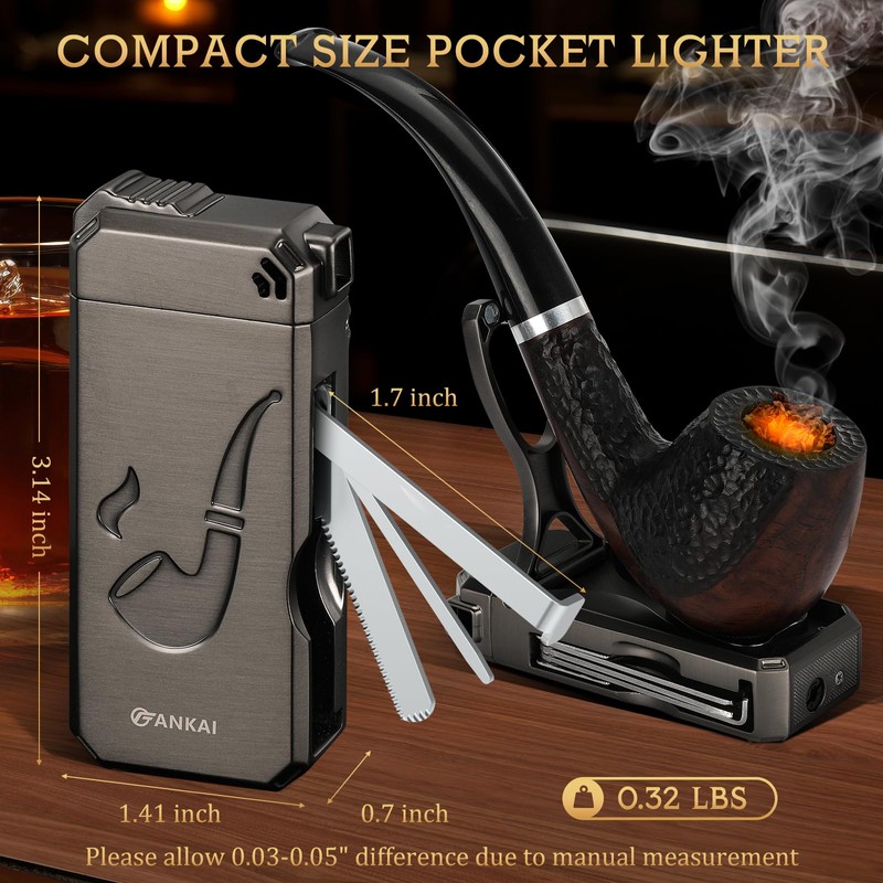 FANKAI Pipe Lighter with Stand, 3 in 1 Cleaner Tools,
