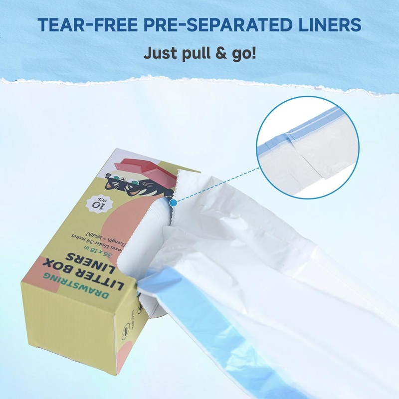 Watreeco Cat Litter Box Liners with Quick-Close Drawstrings - Leak-Proof,