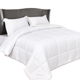 Elegant Comfort Premium Hotel Quality 100% Egyptian Cotton, 3-Piece Stripe Down Alternative Cotton Comforter Set - Box Stitched - Duvet Insert with 4 Corner Tabs, Twin XL, White