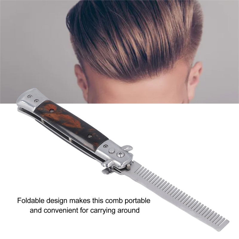 Switchblade Oil Hair Comb Stainless Steel Automatic Spring Folding Comb