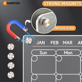 AHAMETON Acrylic Magnetic Dry Erase Board for Fridge,2Pack 16"x12"Acrylic Fridge Calendar Reusable Big Acrylic Calendar for Wall, Include 1 Pen Holder,1 Cleaning Towel and 6 Highlight Color Markers