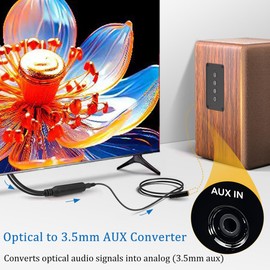 192KHz DAC Optical to 3.5mm Converter, Optical Audio to AUX Adapter, One Way Signal from TOSLINK to Female 3.5mm Cable Only for TV Audio Transfer to AUX, TV Audio Format Must Be Set to PCM or Stereo